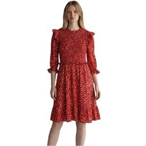 Karlie Leopard Print Ruffled & Smocked Cottagecore Style Cotton Dress Size Small